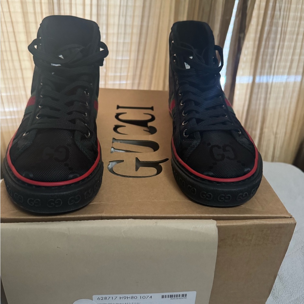 Gucci Black and Red Lace-Up Sneakers